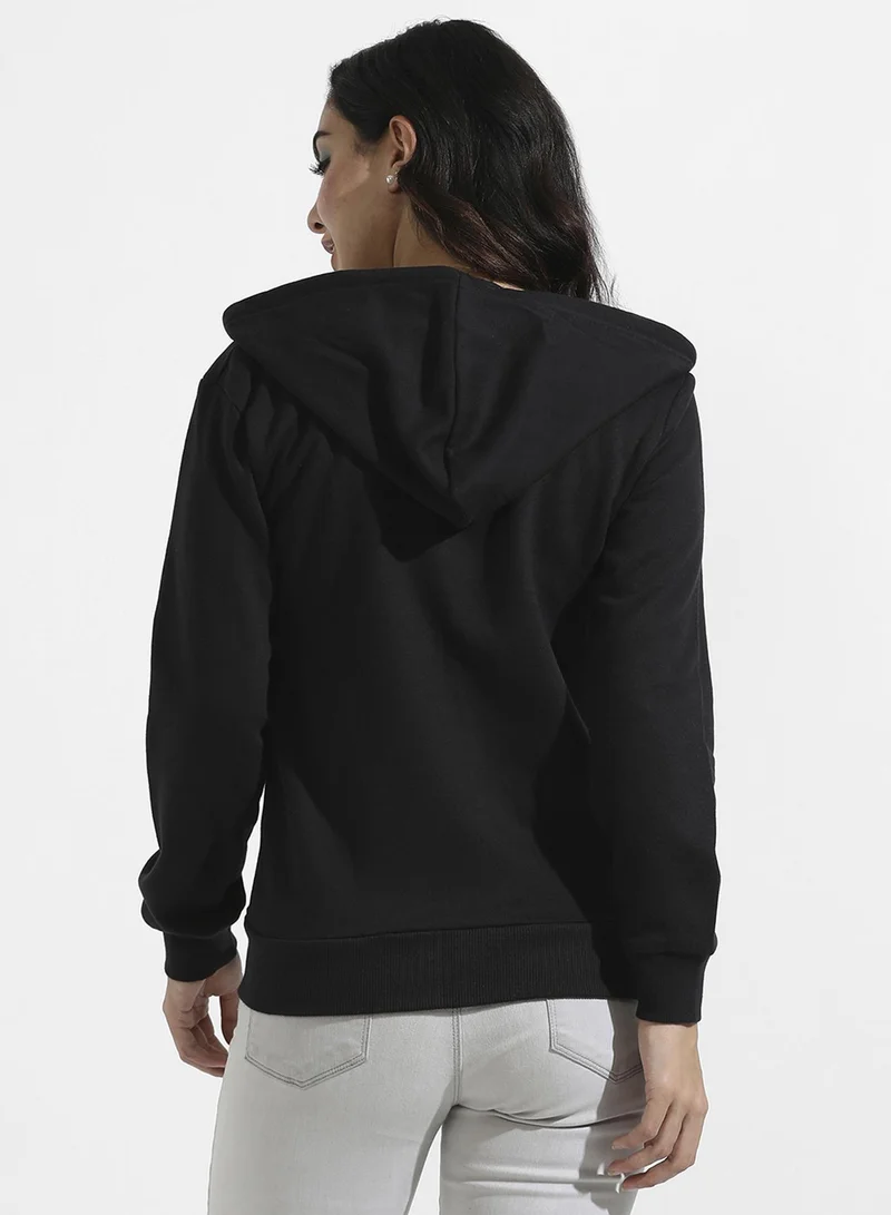 Pinacolada  Women's Onyx Black Solid Zip-Front Hoodie For Casual Wear | Hooded Neck | Long Cuffed Sleeves | Zipper Closure | Sweatshirt Crafted With Comfort Fit For Everyday Wear for Women | Best Price UAE